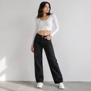 Thewedd Minimalist Z Black Straight-Fit Non-Stretch Cotton Denim Jeans