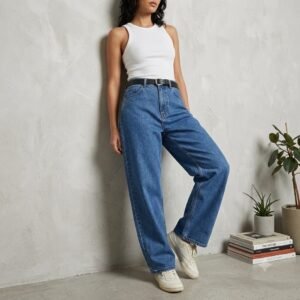 Thewedd Minimalist Medium Blue Straight-Fit Non-Stretch Cotton Denim Jeans