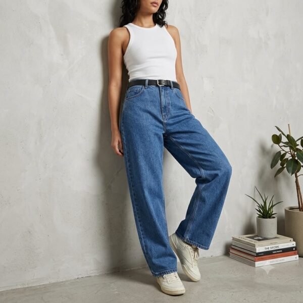 Thewedd Minimalist Medium Blue Straight-Fit Non-Stretch Cotton Denim Jeans